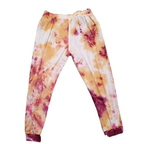 Socialite Ladies Size 1X Pink Super Soft Multicolored Tie Dye Jogger Pants - Picture 1 of 3